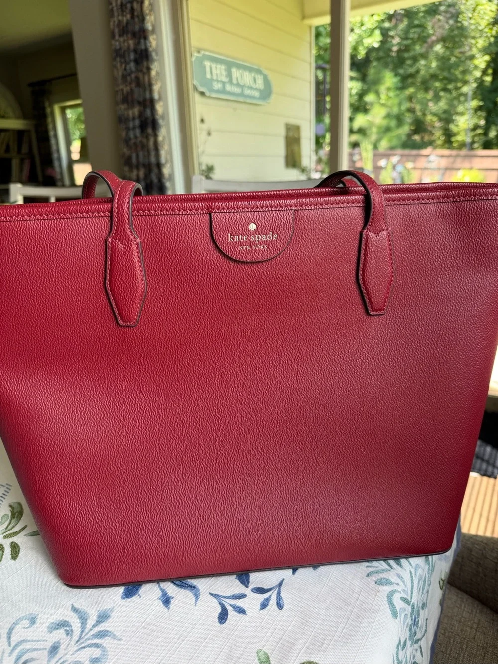 kate spade Red Pebbled Leather Tote with Top Handles
